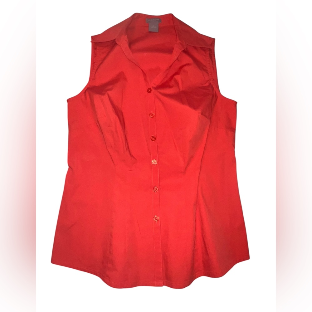 Ann Taylor Petites  sleeveless Blouse  Orange Button up 97% Cotton size 2P